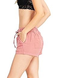Celebridad Rosa de la dama Lino Pantalones Cortos súper cómodos de tiro medio