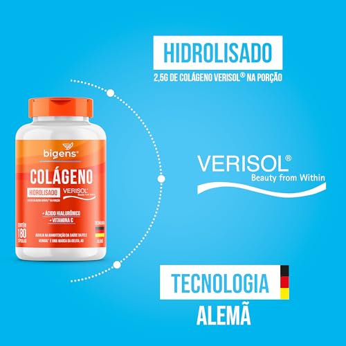 Colágeno Hidrolisado Verisol com Ácido Hialurônico e Vitamina C, Bigens, 180 Cápsulas (Kit 2)