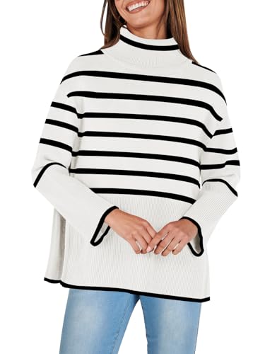 ANRABESS Women's Striped Long Sleeve Tutrleneck