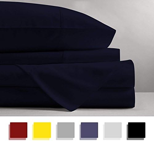 600 Thread Count 4-Piece 100% Cotton Sheets - Navy Blue Long-staple Cotton King Sheets, Fits Mattress Upto 15'' Deep Pocket, Sateen, Soft Cotton Bed Sheets and Pillowcases Solid