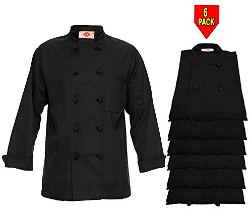 350 Chef Apparel 10 Knot Button Chef Coat-Easy-Care Twill,6 Pack Black,Medium