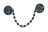Cardigan Sweater Clips on 6 Inch Pearl Style Beaded Chain - Stunning Blue Flower Collar Clip - 1950s Pin up Girl Style