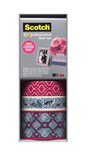 Scotch Expressions Washi Tape, Multi-Pack with Storage Box, Pink/Flower/Pink Lace, 3 Rolls (C317-3PK-QUAT)