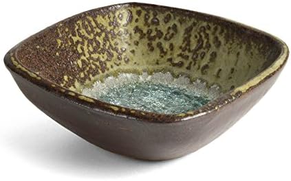 Dock 6 Pottery 6-inch Square Dish with Fused Glass, Copper