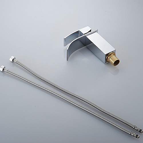 HEABLE Waterfall Bathroom Faucet Chrome, Single Handle Bathroom Sink Faucet One Hole Lavatory Vanity Faucet with Deck Plate - Thumbnail 7
