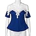 HANYI Elegant Shirt Lady Girls Summer Beach Fashion Sexy Print Lace Blouse Tops (M, New Blue)