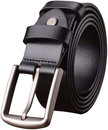 Men's Classic Belt Genuine Leather Pin Buckle 1.3" Wide Black