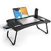 Elekin Folding Lap Desk With Storage Drawer & Cup Holder - Portable Laptop Bed Table For Sofa, Couch, Floor