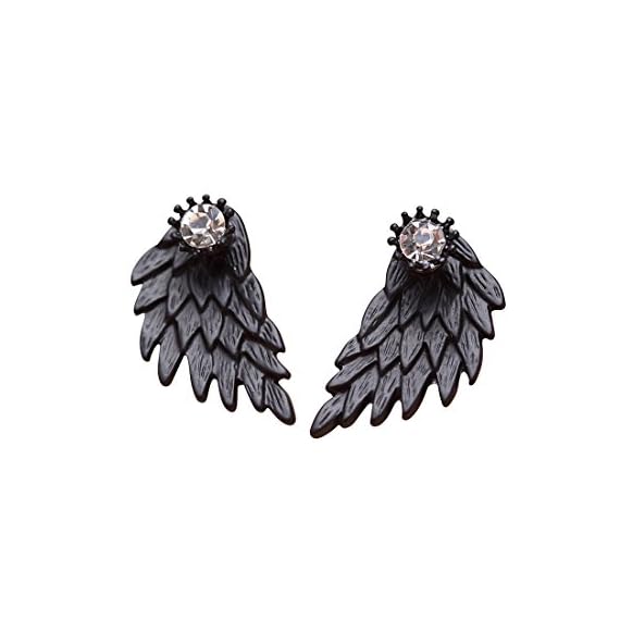 Cute-Gothic-Angel-Wing-Stud-Earrings-Ear-Jacket-for-Women-Unique-Fashion-MengPa-Jewelry-Black