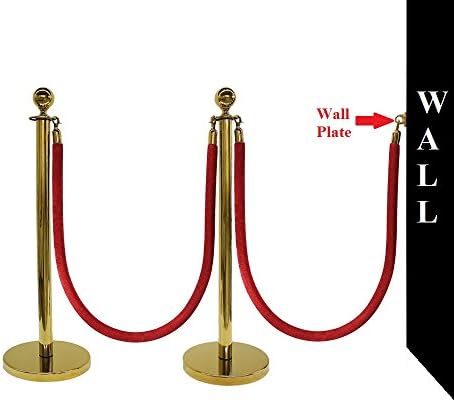 5 PCS ROPE STANCHION SET, CROWN TOP AND GOLD POLISH S.S. 12" FLAT BASE
