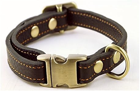 Strimm Luxury Classic Adjustable Genuine Tanned Leather Pet Dog Canine Collar with Quick Release Metal Buckle for Small Sized Pets