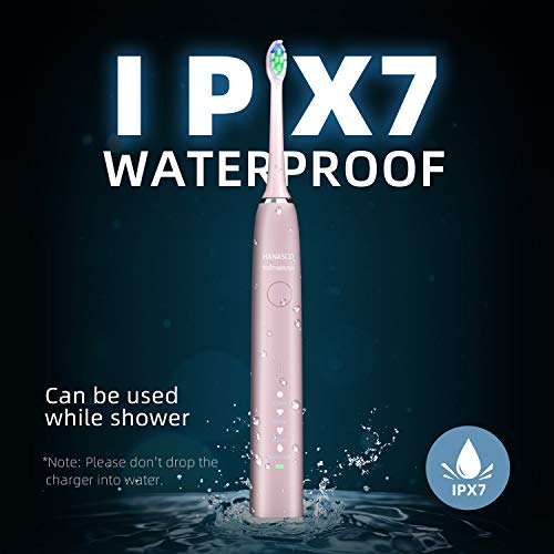 Hanasco Electric Toothbrush Sonic, 6 DuPont Brush Heads & Travel Case