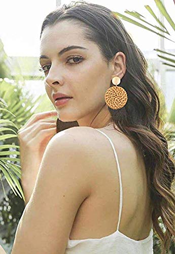 Rattan Earrings for Women Handmade Straw Wicker Braid Drop Dangle Earrings Lightweight Geometric Statement Earrings (Rattan Set A-8 Pairs) - Thumbnail 2