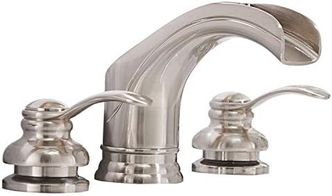 Homevacious Widespread Bathroom Faucet Brushed Nickel Waterfall 2 Handles 3 Holes 816 Inches Satin Lavatory Vanity Basin Sink Restroom Commercial Supply Line Leadfree