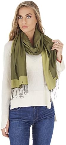 Four Season Ultra Premium Stripped Fashion Twill Pashmina Scarf Shawl Wrap - 26"x70" (Olive Green)
