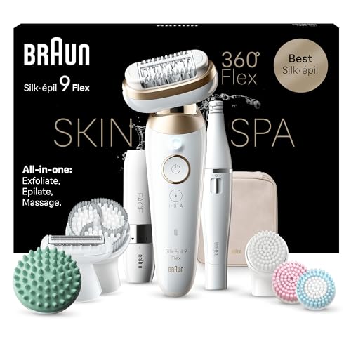 Braun Silk Epil 9 Flex SkinSpa Epilatore Elettrico Donna Con Testina Flessibile a 360° Per Una Epilazione Semplice, Wet & Dry, Pelle Liscia a Lungo, Idea Regalo, 9-681 3D, Bianco/Oro
