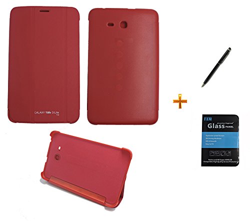 Kit Capa Smart Book Case Galaxy Tab 3 Lite T110/T111 / Caneta Touch + Película de Vidro (Vermelho)