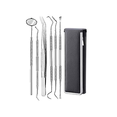 Vansun Dental Hygiene Equipment (6 PCs) | Stainless Metal, Enamel Cleansing, Private Oral Care, Mouth Mirror, Tooth Stain Remover, Tweezers, Double-Ended Probe