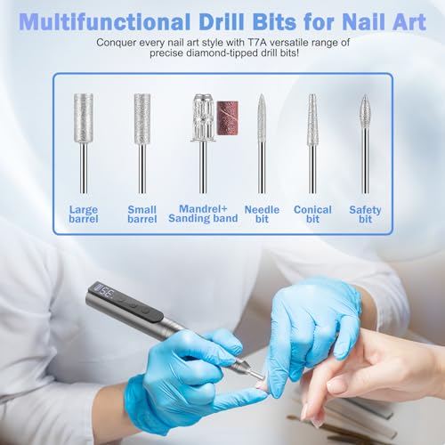 NAILGIRLS Cordless Electric Nail Drill Machine, Portable Electric File 35000rpm Nail Drill Kit with Drill Bits Set for Acrylic Nail Drills, Manicure & Pedicure Polishing - Gray