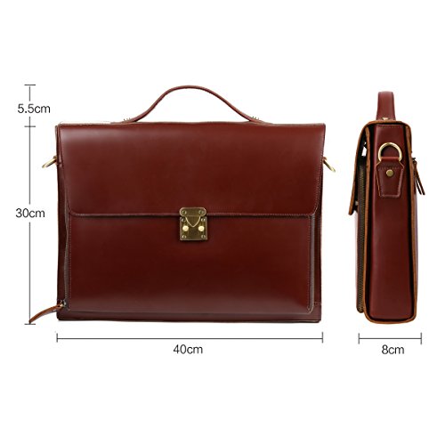 Leathario Leather Briefcase for Men Leather Laptop Bag Shoulder Messenger Bag Business Work Bag (Brown-273) - Thumbnail 2