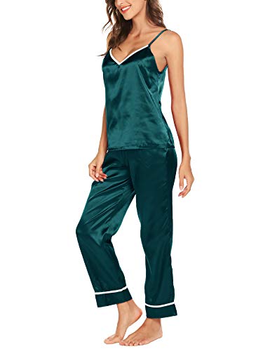 Romanstii Silk Satin Pajamas Sleepwear Set Cami Sexy Loungewear PJ Green S-XXL