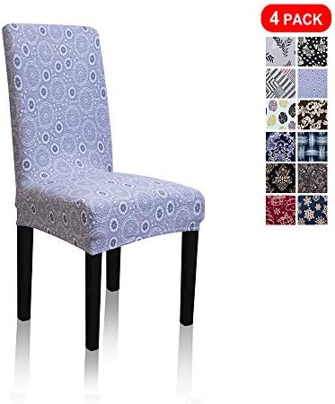 Stretch Jacquard Print Removable Washable Short Dining Chair Covers Seat Slipcover Furniture Protector for Hotel, Dining Room, Kitchen, Banquet Wedding Party (4 Per Set, Pomi Gray Pg)
