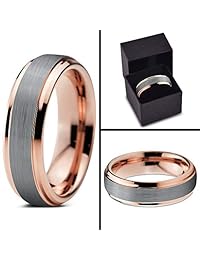 Charming Jewelers Anillo de boda de tungsteno de 0.236 in para hombre y mujer, ajuste cómodo, oro amarillo de 18 quilates, negro y gris, borde cepillado pulido
