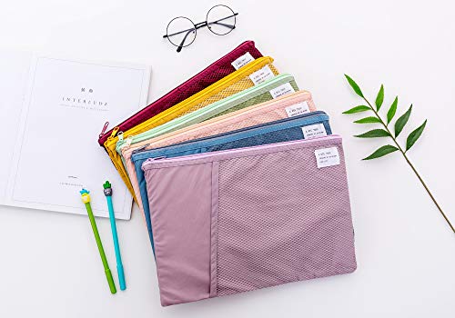 HYFAN Multifunctional A4 Grid Folding Document Bag Zipper File Organizer Storage Folder Bag Mesh Paper File Pocket Pouch for Office School Supplies (Light Pink, Pack of 2) - Thumbnail 5