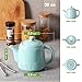 DOWAN Ceramic Teapot, 30 OZ Tea Pot with Filter Hole and Double Slots, Blooming & Loose Leaf Teapot - Turquoise