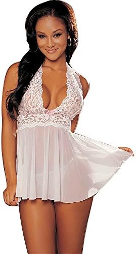 GoldWish Lingerie Bralet Cutout Flower Hollow Suspender Dress Skirt Sleep Wear (L, White)