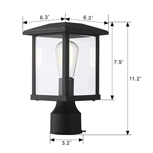 Emliviar Outdoor Post Light Fixtures, 1-Light Exterior Post Lantern in Black Finish with Clear Glass, 20064-P BK