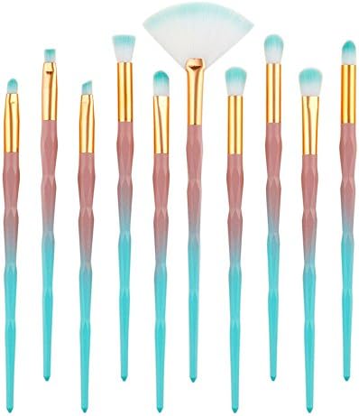 AprFairy Makeup Eyeshadow Brushes Set 10pcs Diamond Shaped Handle Eye Brush Tools Sky Blue Gradient Color Professional Kabuki Eye Concealer Make Up Kit