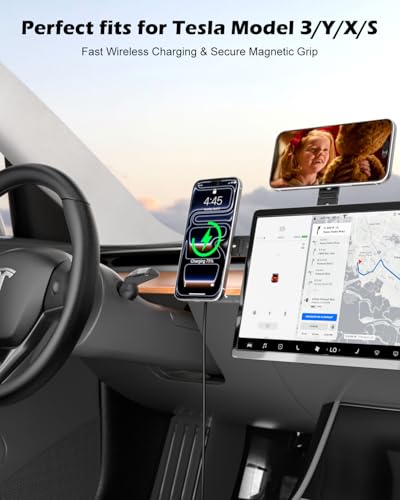 CloudValley 15W Wireless Charger Magnetic Phone Holder for Laptop, [Foldable and Hidden] for iPhone 17/16/15/14/13/12, Compatible with MagSafe and Accessories for Tesla Model 3/Y