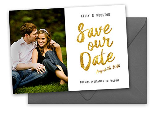 Amazon Com 10 Gold Glitter Save Our Date Custom Photo 5x7 Wedding Save The Date Cards Handmade