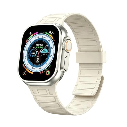 Magnetic Band Compatible with Apple Watch Ultra 3/2/1 Band for Men 49mm 46mm 45mm 44mm 42mm, Silicone Sport Waterproof Loop Strap Magnet Link for iWatch Series SE 11 10 9 8 7 6 5 4 3 2 1,Starlight at Amazon