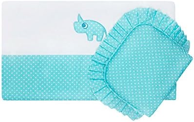 BlueberryShop Luxury Embroidered Cotton Quilt and Pillow Set for Pram/Crib and Moses Basket, Blue Aqua, 2-Piece