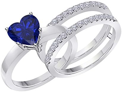 1.50 Ct Heart Shape Blue Sapphire &amp; Simulated Diamond Enhancer Solitaire Engagement Ring 14k White Gold Plated Guard Wrap Jacket