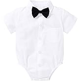 Yruiz Baby Boy's Button-Down Shirt Newborn Jumpsuit Long Short Sleeved One-Piece Gentleman Outfit