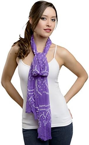 Sevya Bandhani Tie-Dyed Soft Viscose Chiffon Scarf Fair Trade 20 x 78 Inches Purple