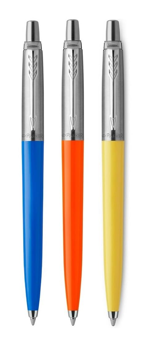 Parker Jotter Originals Ballpoint Pens | Retro Collection | Blue, Orange & Yellow Barrels | Blue Ink | Set of 3 | Gift Boxed