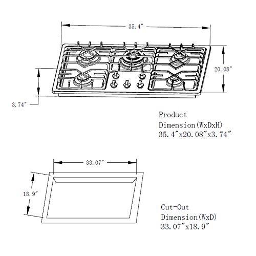 Empava 36 Inch Gas Stove Cooktop with 5 Italy Sabaf Sealed Burners NG