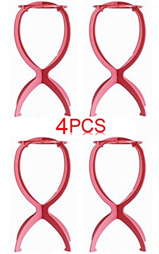 Anogol 4pcs Durable Black Wig Stand/ Portable Pink Wig Stand/ Wig Dryer Wig Holder/Pink Hair Holder /Wig Model DM-311