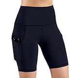 ODODOS High Waist Out Pocket Yoga Short Tummy Control Workout Running Athletic Non See-Through Yoga Shorts,Navy,XX-Large