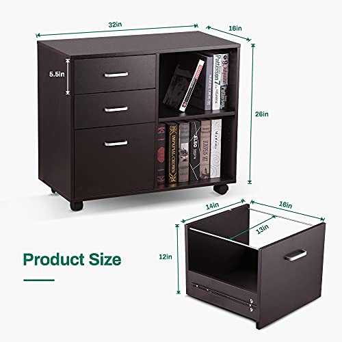VANSPACE 3Drawer Mobile Wood File Lateral Filing with