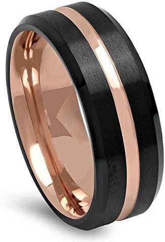 Milo Bruno Grooved Center Tungsten Wedding Ring (Black/Rose Gold) - 7