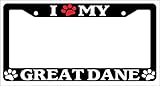 I Love (Paw) My Great Dane High Quality Black Plastic License Plate Frame EBSK