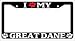 I Love (Paw) My Great Dane High Quality Black Plastic License Plate Frame EBSK