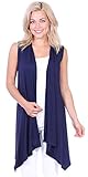 Popana Women's Sleeveless Drape Cardigan Vest - Casual Long Maxi Duster Jacket - Made In USA X-Large Navy