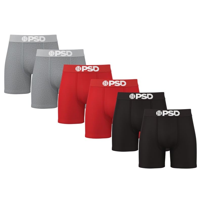 Photo 1 of PSD Men's Boxer Briefs - Red Core Cotton 6 Pack, 5 Inch Inseam, Moisture-Wicking Boxer Briefs for Men Pack, Size Medium