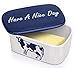 DOWAN Large Butter Dish - Sealed Cow Butter Container with Lid, Wide Porcelain Butter Holder Butter Case Perfect for 2 Sticks of Butter, Blue